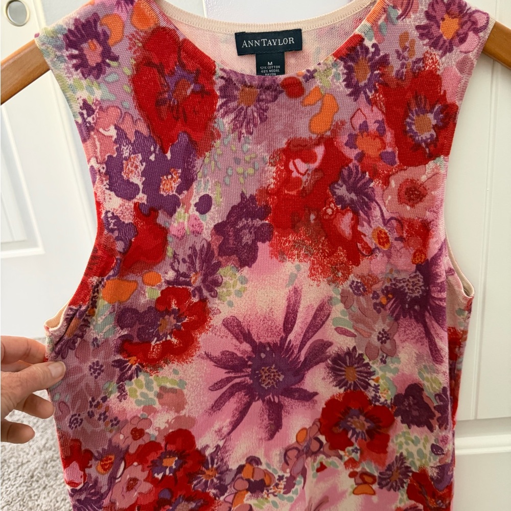 Ann Taylor Pink Red Purple Floral Sleeveless Top